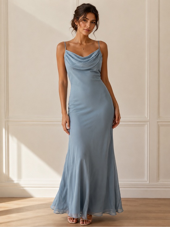 Barketti Dresses & Skirts - Elegant Light Blue Spaghetti-Strap Evening Dress Size 8